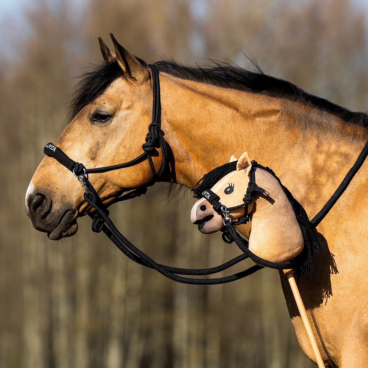 Provazová ohlávka s otěžemi Nalanta Hobby horse, černá