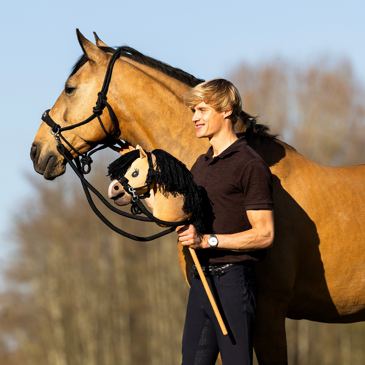 Provazová ohlávka s otěžemi Nalanta Hobby horse, černá