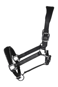 Kožená ohlávka -Glamour- černá/stříbrná